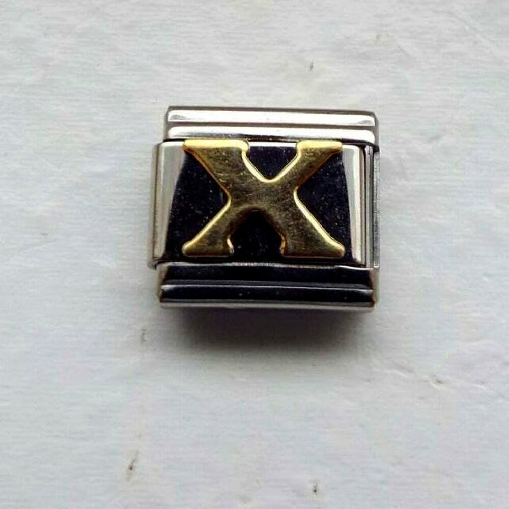 Raised Letter X 9mm stainless steel Italian charm bracelet link new